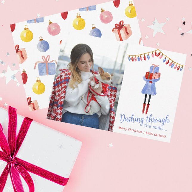 Watercolor Christmas Shopping Fashion Girl Holiday Card (Creator Uploaded)