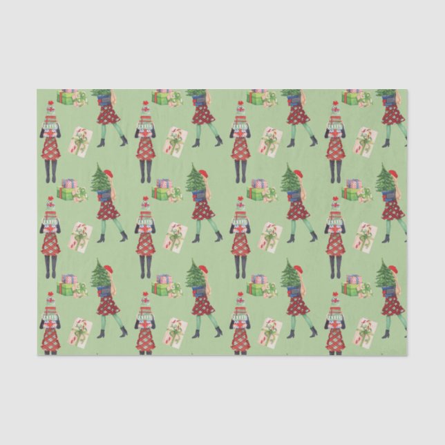 Watercolor Christmas Shopping Fashion Girl Tissue Paper (Front)