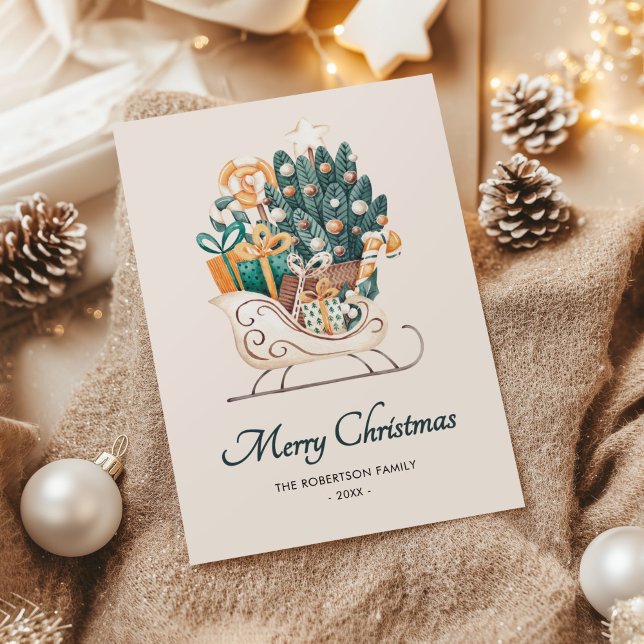 Watercolor Christmas Sleighs Non-Photo Holiday Card (Creator Uploaded)