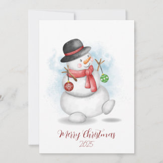 Watercolor Christmas snowman greetings card