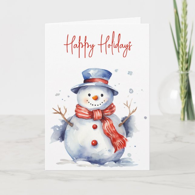 Watercolor Christmas Snowman Holiday Card (Front)