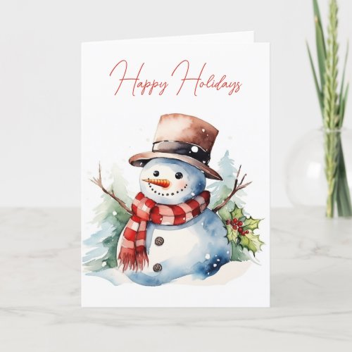 Watercolor Christmas Snowman Holiday Card