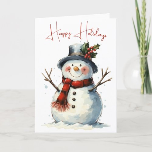 Watercolor Christmas Snowman Holiday Card