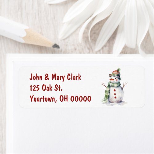 Watercolor Christmas Snowman Label