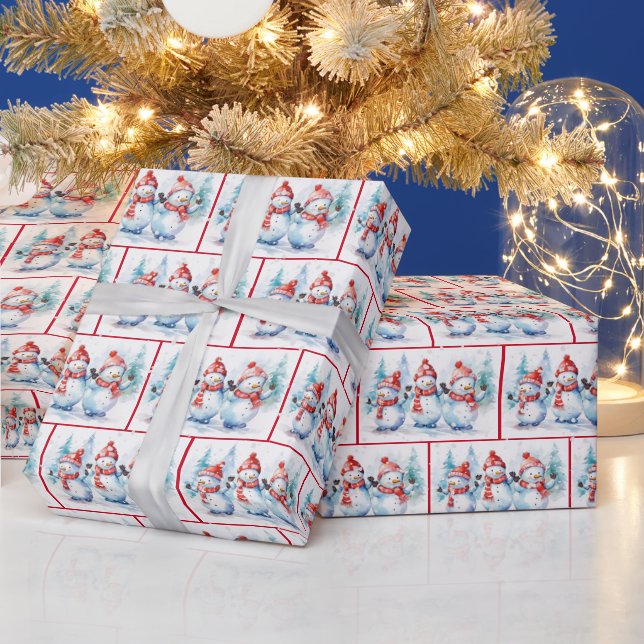 Watercolor Christmas Snowmen Wrapping Paper (Holidays)
