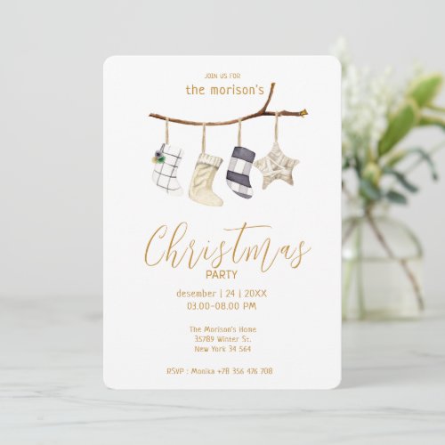 Watercolor Christmas socks boho style Invitation