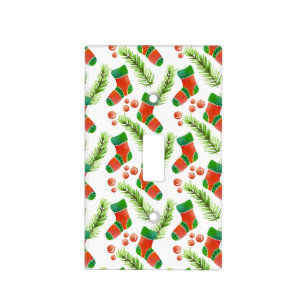 Watercolor Christmas Socks Pattern Light Switch Cover