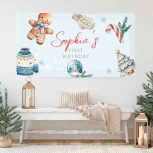 Watercolor Christmas Soft Winter First Birthday Banner