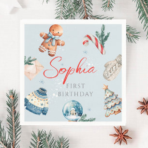 Watercolor Christmas Soft Winter First Birthday Napkins