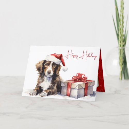 Watercolor Christmas Springer Spaniel Dog Card
