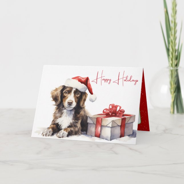 Watercolor Christmas Springer Spaniel Dog Card (Front)