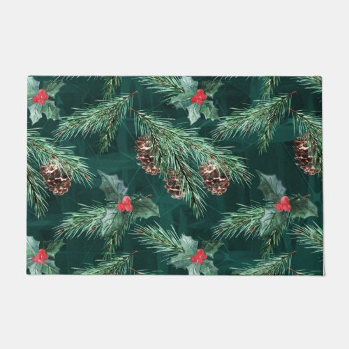 Watercolor Christmas spruce with cones  Doormat