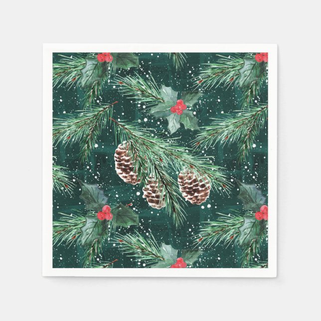 Watercolor Christmas spruce with cones Napkins (Front)