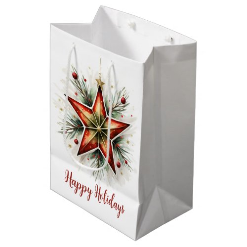 Watercolor Christmas Star Medium Gift Bag