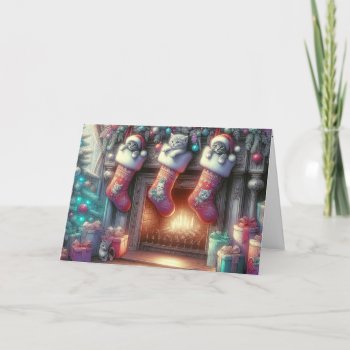Watercolor Christmas Stocking With Kittens Holiday Card by dryfhout at Zazzle