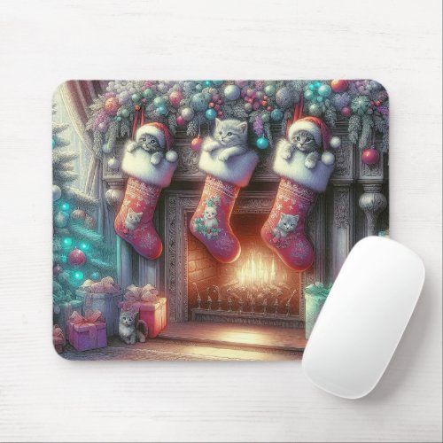 Watercolor Christmas Stocking With Kittens Mouse Pad
