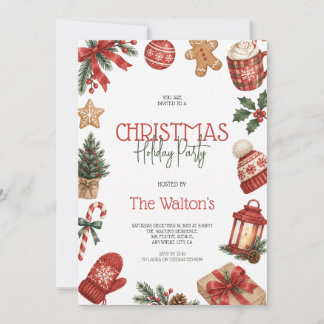Watercolor Christmas Stockings Holiday Party Invitation