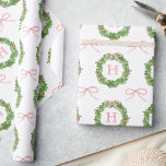 Watercolor Christmas Striped Bow Monogram Wreath Wrapping Paper<br><div class="desc">PreppyPrint.com - Celebrate Christmas in style! Add your personalized touch! Transfer this design onto the products of your choice too! Please visit my designer store,  PreppyPrint.com,  for coordinating items.</div>