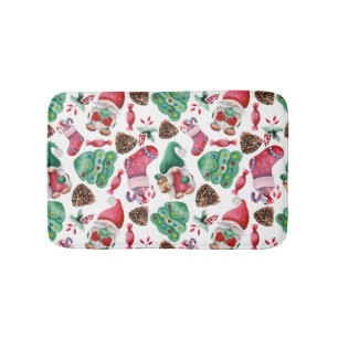 Watercolor Christmas Symbols Bath Mat