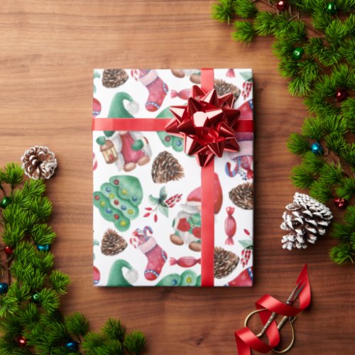 Watercolor Christmas Symbols  Wrapping Paper