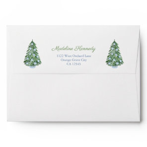Watercolor Christmas Tartan Liner Return Address Envelope