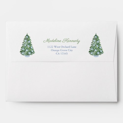 Watercolor Christmas Tartan Liner Return Address Envelope