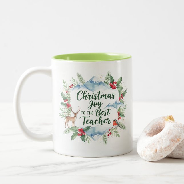 Watercolor Christmas Teacher Mug – Winter (With Donut)