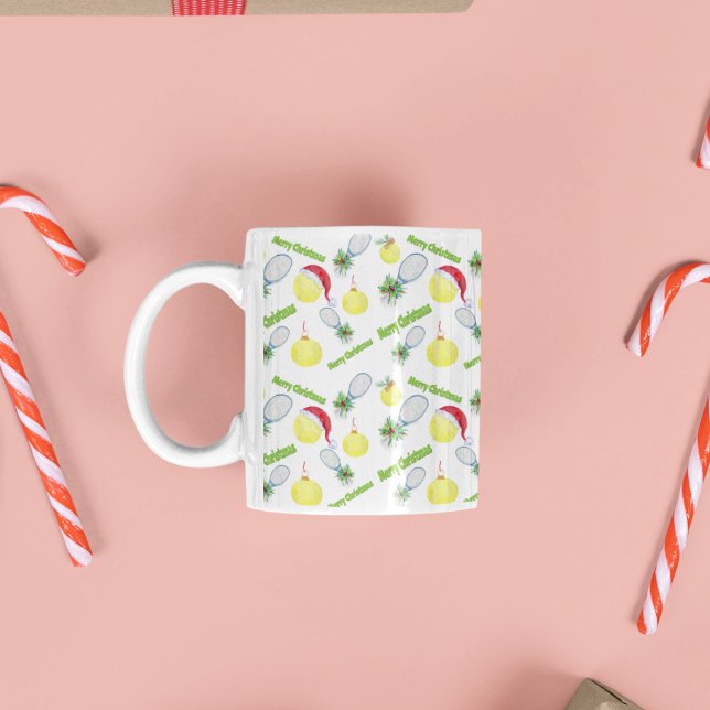 Watercolor Christmas Tennis Racket And Balls Coffee Mug (Creator Uploaded)