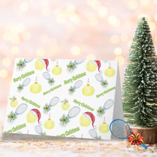 Watercolor Christmas Tennis Racket And Balls Holiday Card