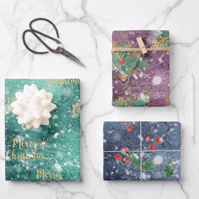 Watercolor Christmas Theme Wrapping Paper Sheets (Front)