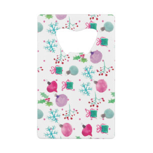 Watercolor Christmas Themed Hand Painted Pattern Credit Card Bottle Opener