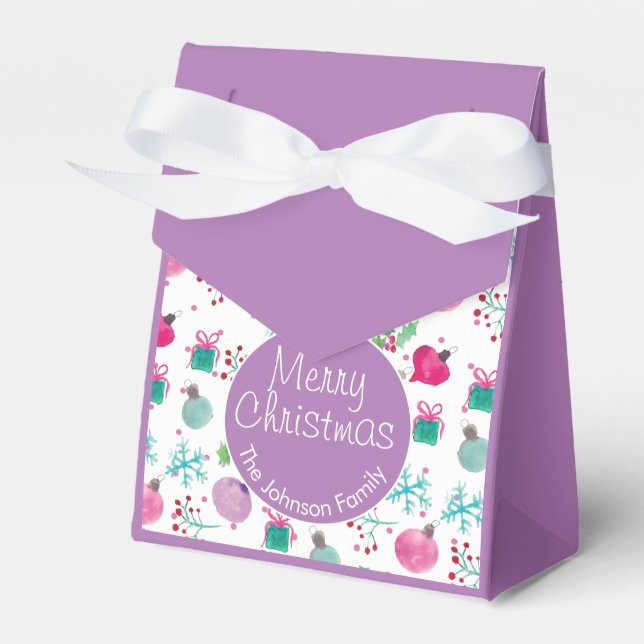 Watercolor Christmas Themed Hand Painted Pattern Favor Boxes (Front Side)