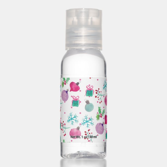 Watercolor Christmas Themed Hand Painted Pattern  Hand Sanitizer (Front)