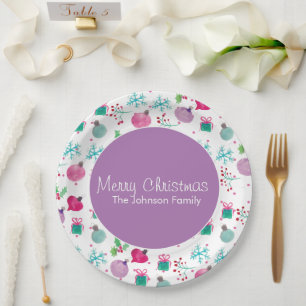 Watercolor Christmas Themed Hand Painted Pattern Paper Plates