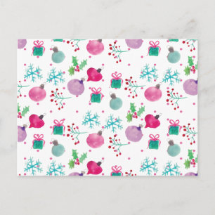 Watercolor Christmas Themed Hand Painted Pattern Postcard