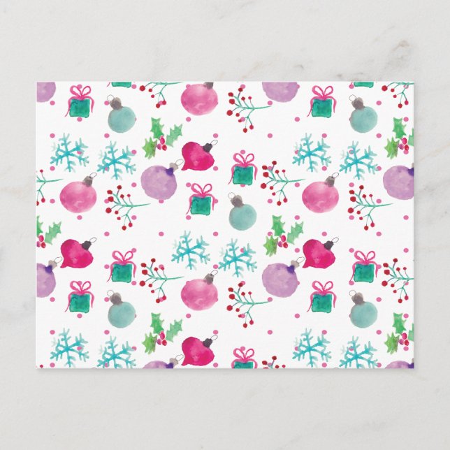 Watercolor Christmas Themed Hand Painted Pattern Postcard (Front)