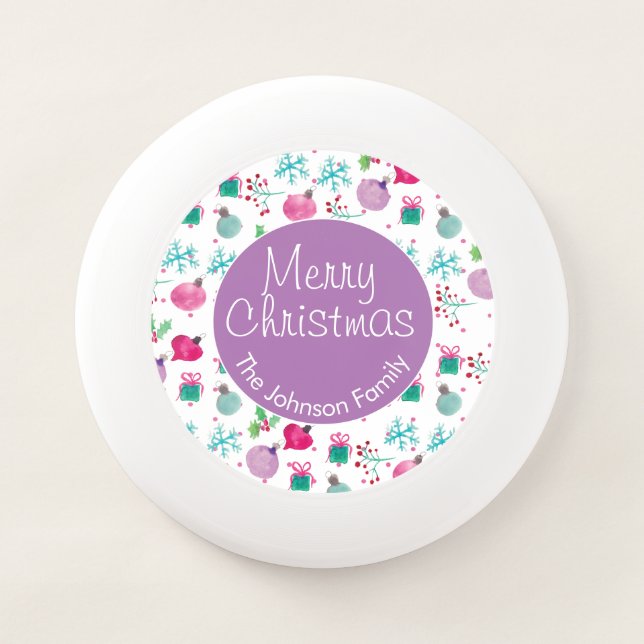 Watercolor Christmas Themed Hand Painted Pattern  Wham-O Frisbee (Front)