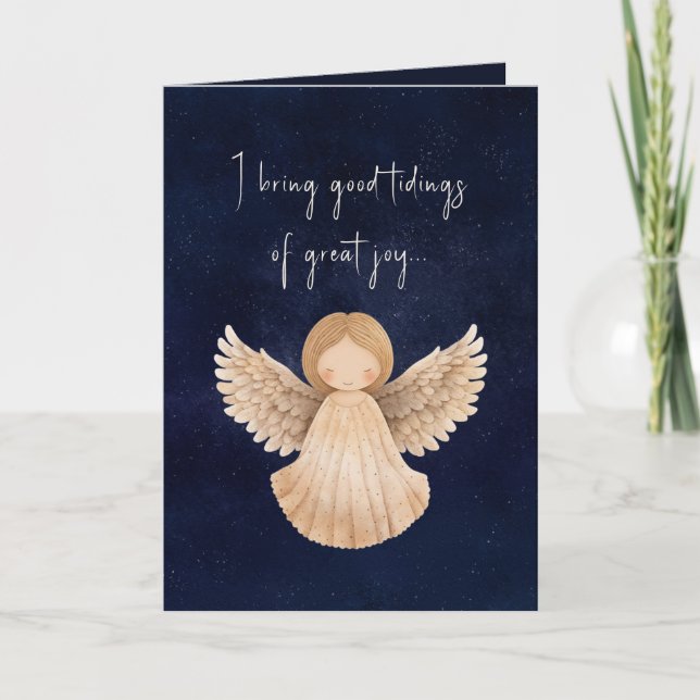 Watercolor Christmas Tidings Of Great Joy Folded Holiday Card (Front)