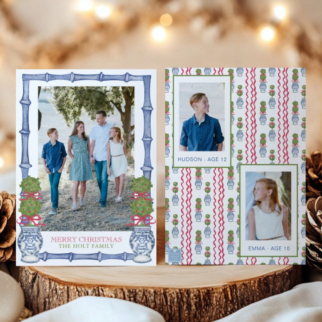 Watercolor Christmas Topiary Bamboo Photo Holiday Card (Creator Uploaded)