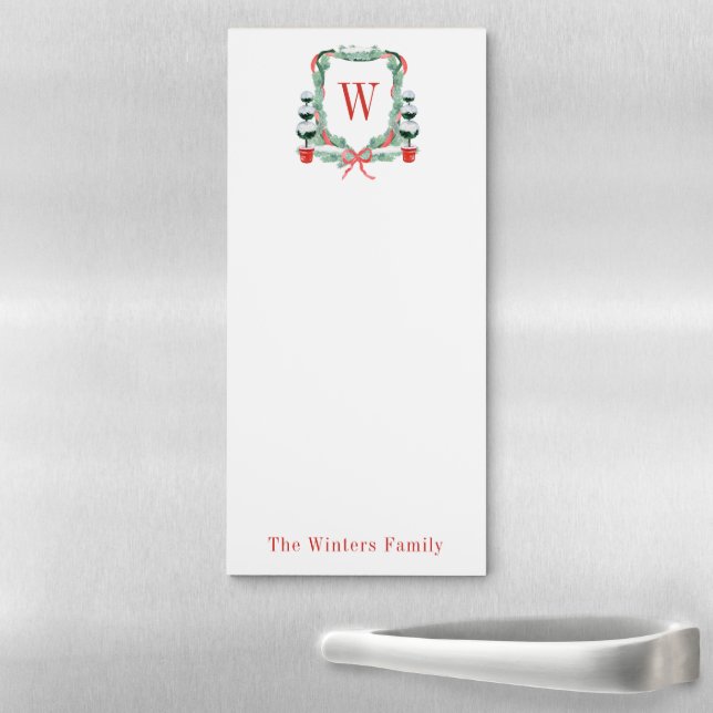 Watercolor Christmas Topiary Monogram Crest Magnetic Notepad (In Situ)