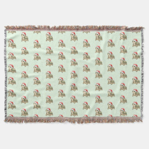Watercolor Christmas Tortoise Santa Hat Throw Blanket