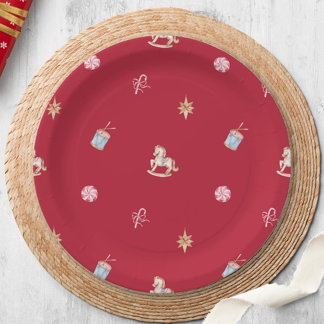 Watercolor Christmas Toys and Sweets Paper Plates (Creator Uploaded)