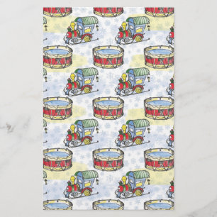 Watercolor Christmas train and drum hand drawn Stationery