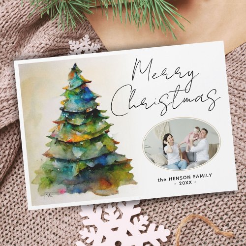 Watercolor Christmas Tree Artistic Photo Magnet