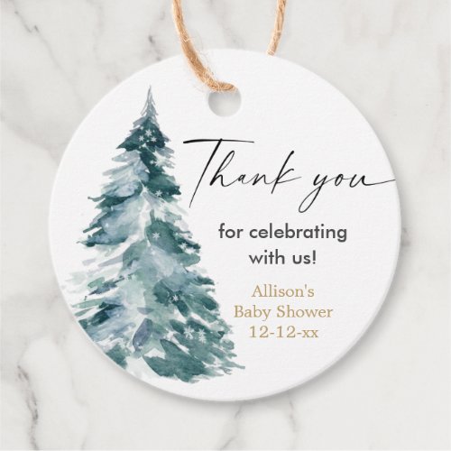Watercolor Christmas tree baby shower favor tags