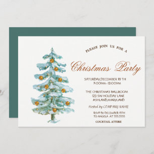 Watercolor Christmas Tree,Balls,Green Corporate  Invitation