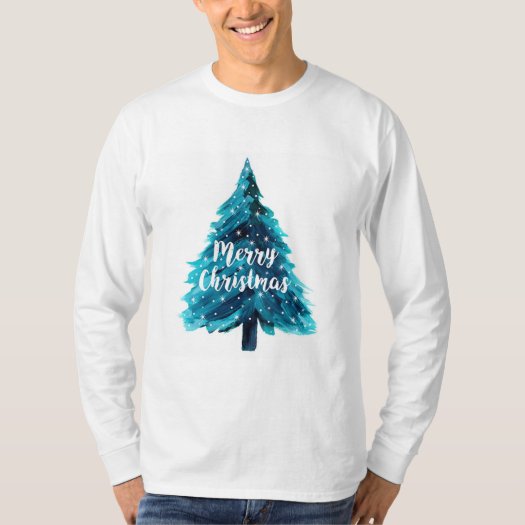 Watercolor Christmas Tree blue White Typography