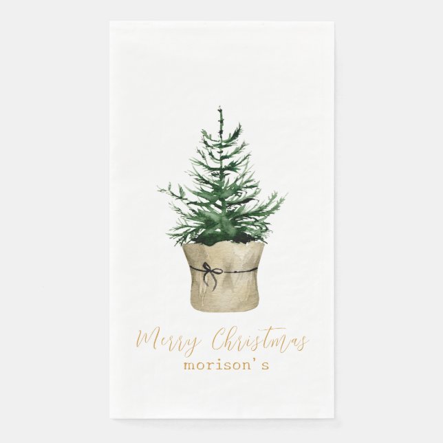 Watercolor Christmas Tree boho style  Paper Guest Towels (Front)
