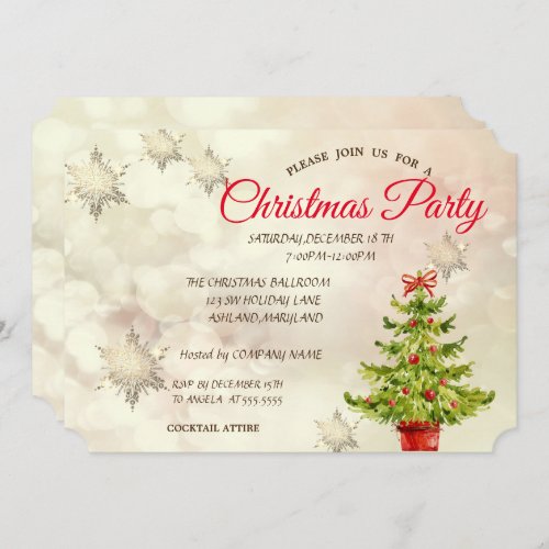 Watercolor Christmas TreeBokeh Corporate Party Invitation
