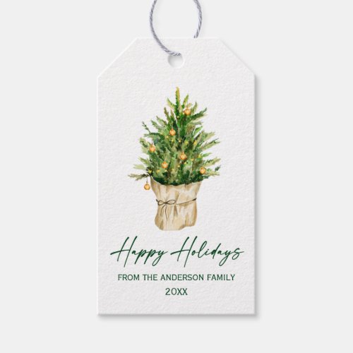 Watercolor Christmas Tree Calligraphy Ink Holiday Gift Tags